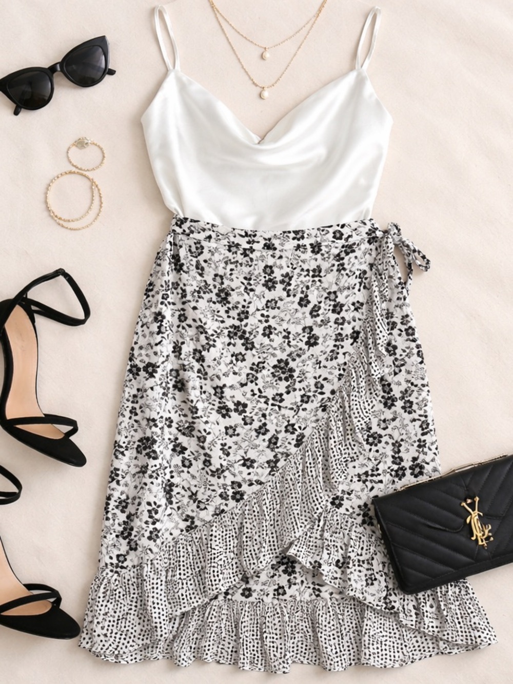 Maurices Black & White Floral High-Low Wrap Skirt size XL